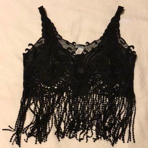 Black fringe crop top